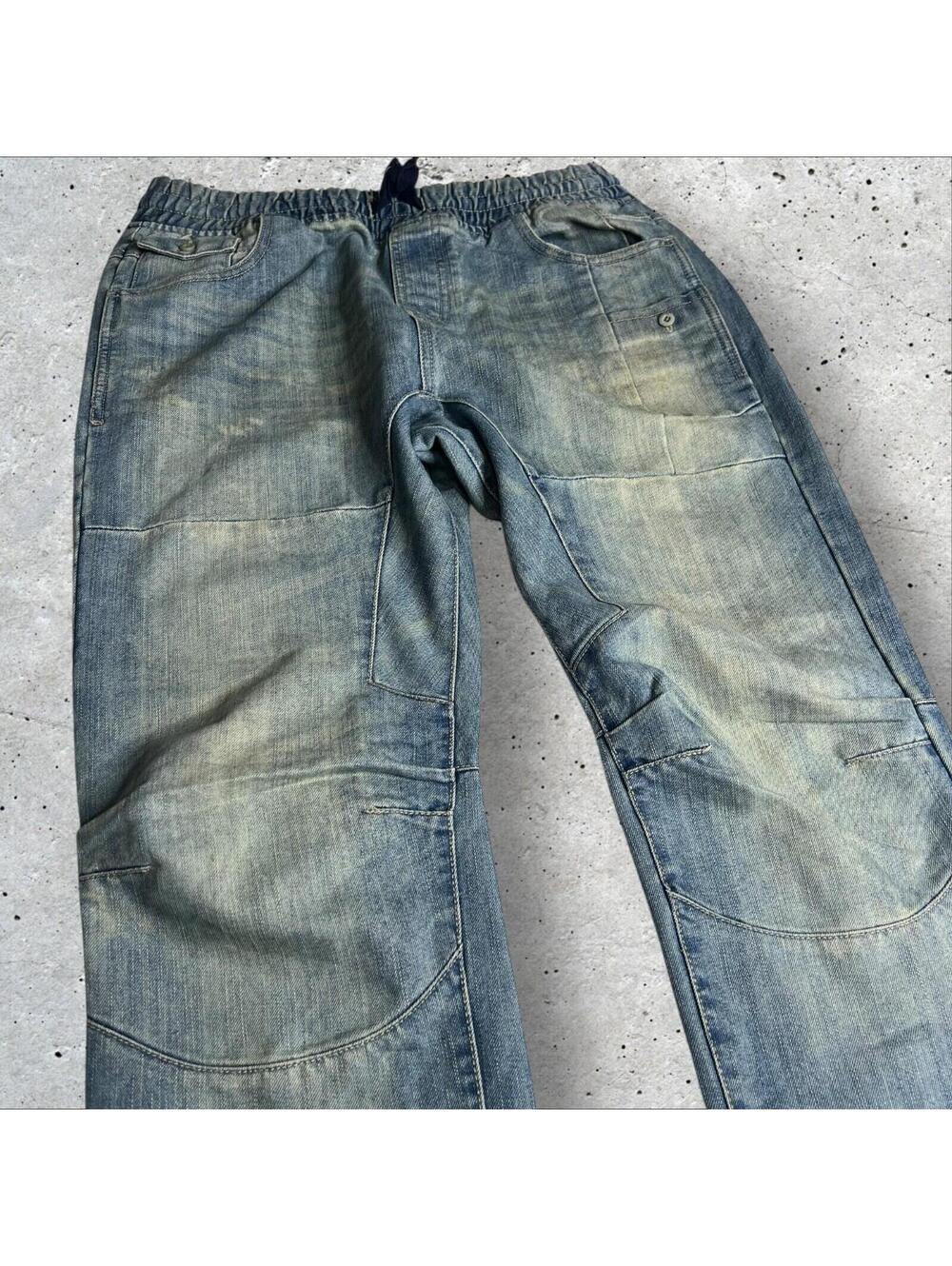 WT02 Cuffed Jogger Pants Elastic Waist Blue Size L